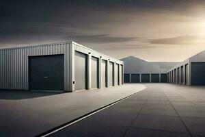 a large warehouse with two large doors. AI-Generated photo