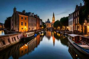 a canal in bruges, belgium. AI-Generated photo