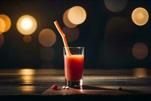 a glass of juice with a straw. AI-Generated photo