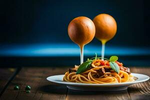 spaghetti with eggs on a plate. AI-Generated photo