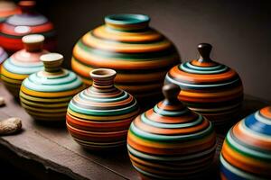 colorful vases on a table. AI-Generated photo