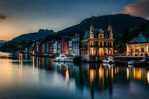 el pueblo de Lucerna a oscuridad. generado por ai foto