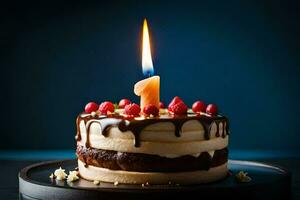 a chocolate cake with a candle on top. AI-Generated photo