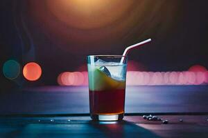 a drink with a straw and a red liquid. AI-Generated photo