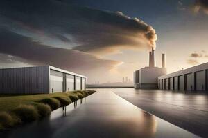 a factory with smoke coming out of the chimneys. AI-Generated photo