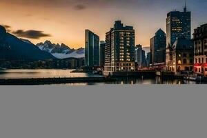 the city skyline at dusk in switzerland. AI-Generated photo