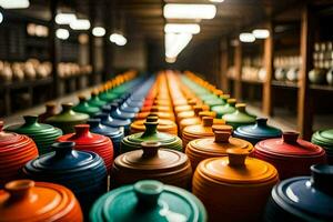 colorful vases in a warehouse. AI-Generated photo