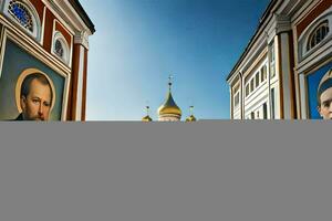 a church with portraits of the russian tsars. AI-Generated photo