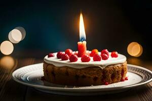 a birthday cake with a candle on top. AI-Generated photo