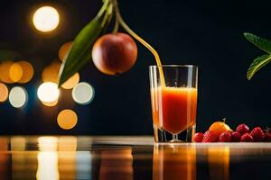 un vaso de jugo con bayas y un fruta. generado por ai foto