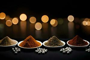 various spices and powders in bowls on a table. AI-Generated photo