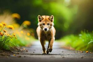 photo wallpaper the road, animal, the forest, the sun, the animal, the wolf,. AI-Generated