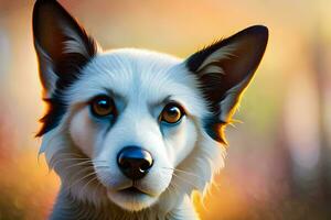 a digital painting of a dog with big eyes. AI-Generated photo