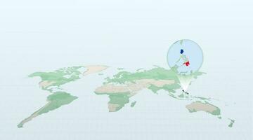 mundo mapa en perspectiva demostración el ubicación de el país Filipinas con detallado mapa con bandera de filipinas vector