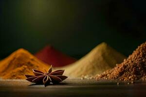 various spices and spices on a table. AI-Generated photo