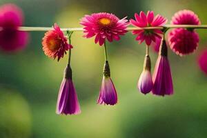 pink flowers hanging from a wire. AI-Generated photo