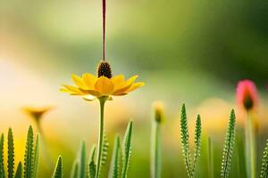 a yellow flower is hanging from a string. AI-Generated photo