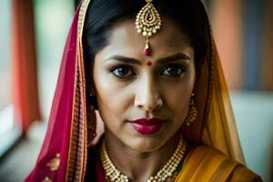 a beautiful indian woman wearing a traditional sari. AI-Generated photo