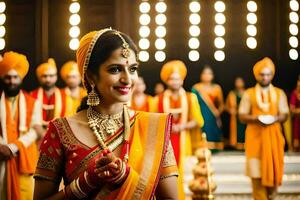 a beautiful bride in traditional indian attire. AI-Generated photo