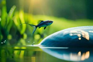 un pescado es saltando fuera de el agua. generado por ai foto