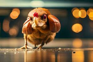 un pollo con un grande cabeza y un grande oreja. generado por ai foto