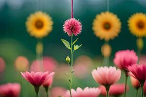 un flor es en el medio de un campo. generado por ai foto