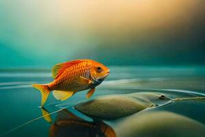 a fish is standing on the water with a green background. AI-Generated photo