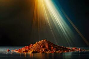 a pile of red powder with light shining from behind. AI-Generated photo