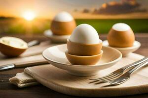 eggs on a plate with fork and knife. AI-Generated photo