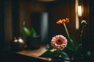 flores en un florero en un mesa. generado por ai foto