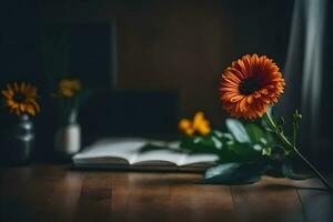 orange flower, book, book, flowers, book, flowers, book, flowers, book,. AI-Generated photo