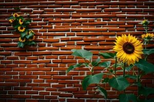 sunflower on brick wall. AI-Generated photo