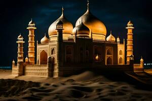 a taj mahal at night in the desert. AI-Generated photo