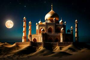 the taj mahal is lit up at night. AI-Generated photo