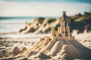 un arena castillo en el playa. generado por ai foto