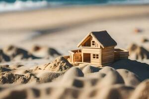a small wooden house on the beach. AI-Generated photo