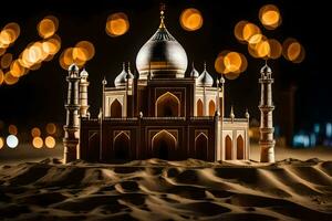 a model of a taj mahal in the desert. AI-Generated photo