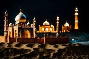 a model of a mosque in the desert at night. AI-Generated photo