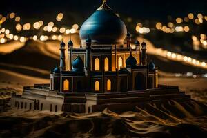 a model of a mosque in the desert at night. AI-Generated photo