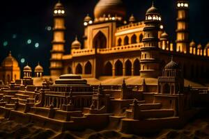 a sand castle made to look like a mosque. AI-Generated photo