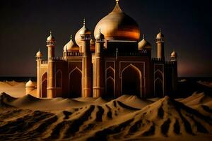 the golden mosque in the desert. AI-Generated photo