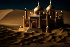 a model of a taj mahal in the desert. AI-Generated photo