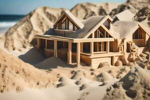 a model of a house in the sand. AI-Generated photo