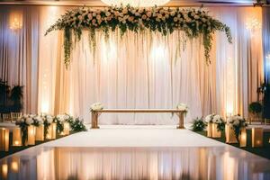 un Boda ceremonia con flores y verdor. generado por ai foto