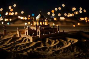 a model of a mosque in the desert at night. AI-Generated photo