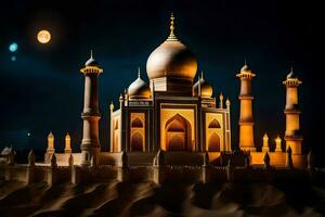 the taj mahal is lit up at night. AI-Generated photo