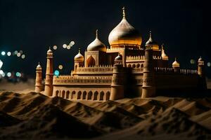 a sand castle is shown in the desert at night. AI-Generated photo