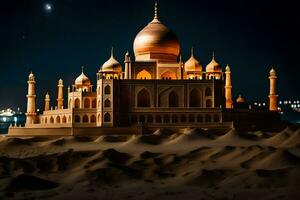 the taj mahal is lit up at night. AI-Generated photo