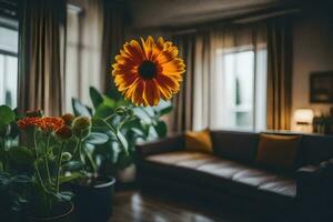 un flor en un vivo habitación. generado por ai foto