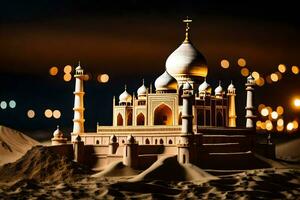 a model of a taj mahal in the desert. AI-Generated photo